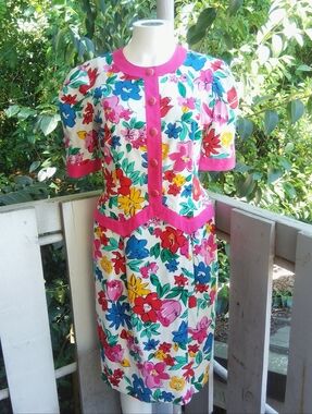 Vintage 80s 90s Retro Floral Cottagecore Garden Party Midi Dress Sz 6